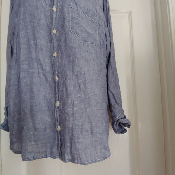 CP Shades FP Linen Beach Coastal Cruise Resort Top M Sleeve Pocket USA Chambray - Picture 5 of 11